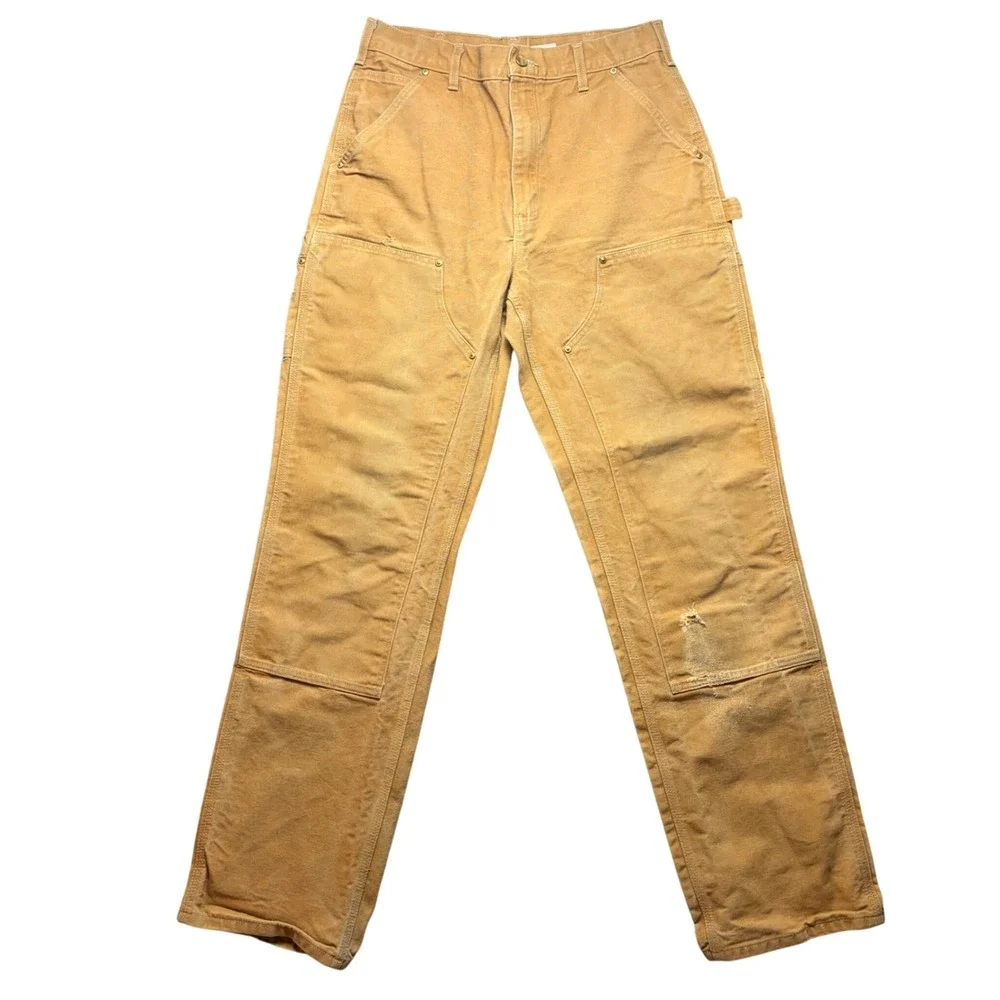 Vintage Carhartt B01 Work Pants Mens 32x34 Brown Loose Double Knee Made In USA